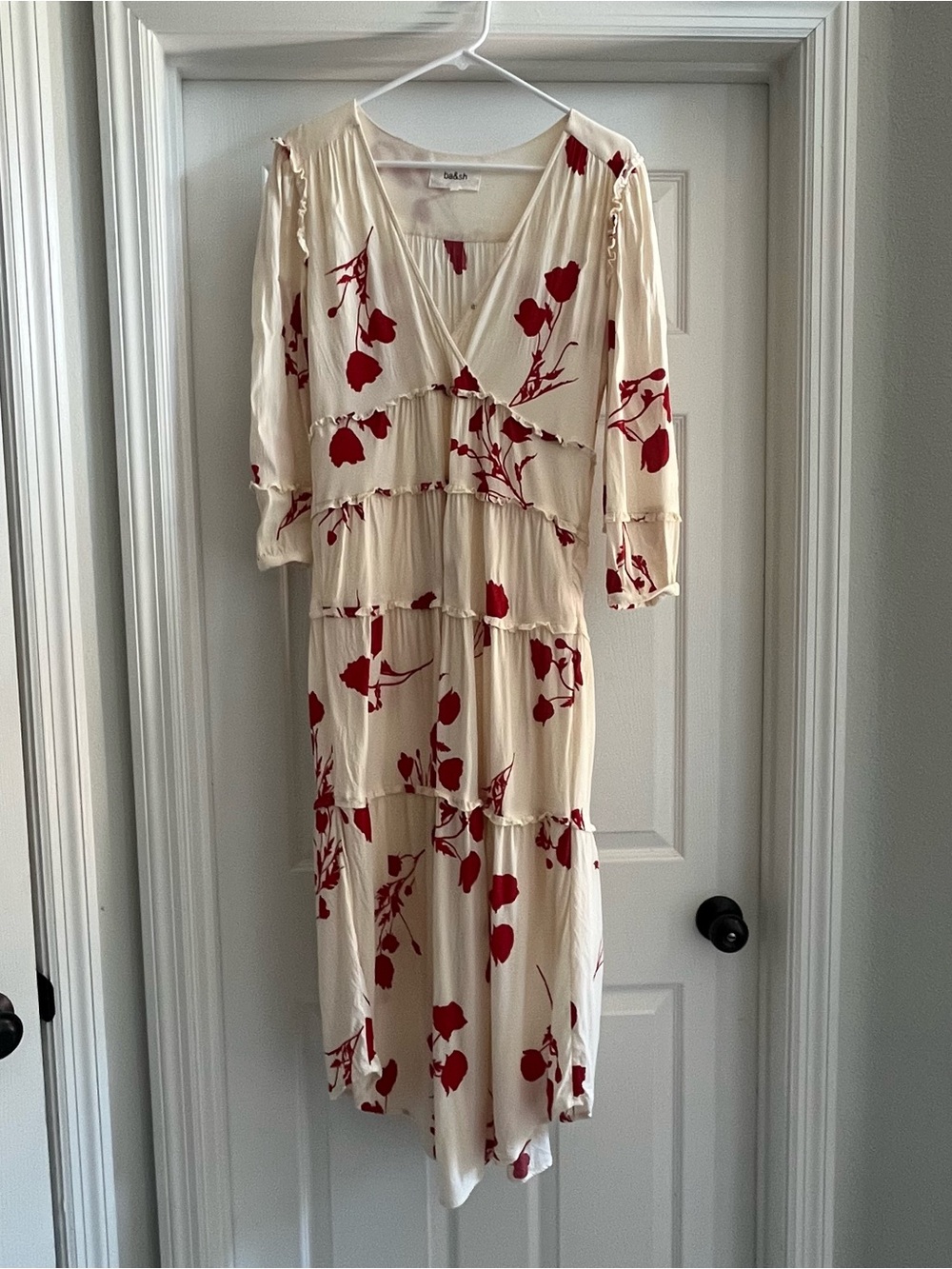 ba&sh Cream Maxi Dress with Red Floral Print